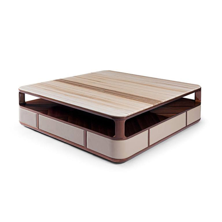 Calvino Coffee Table with a sleek square design and elegant wood finish, showcasing modern luxury and craftsmanship.
