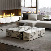 2025 Minimalist Black Solid Wood Coffee Table Luxury Natural Marble Top Creative Designer Living Room Centerpiece Home Furniture