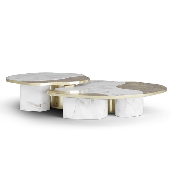 Solenza Coffee Table Set – Modern Marble & Gold Nesting Tables for Living Room