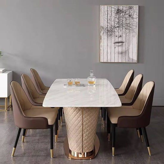 Bellara Dining Set – Modern Marble-Top Dining Table with Upholstered Chairs