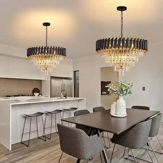 Majestique Fluted Chandelier – Luxury Crystal Pendant Light for Dining Room