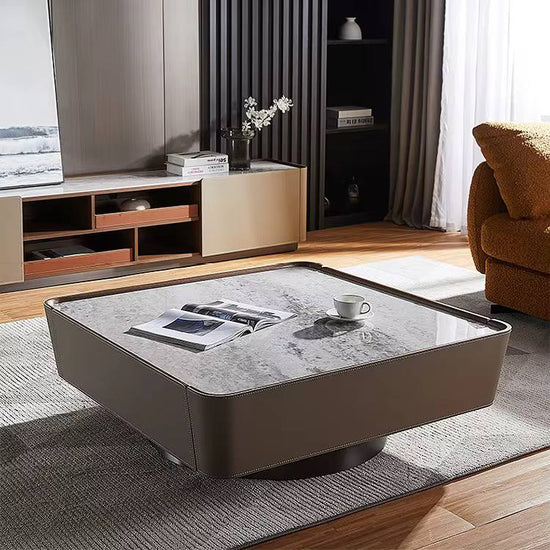 Quillian Marble Coffee Table – Modern Square Marble Top Table for Living Room