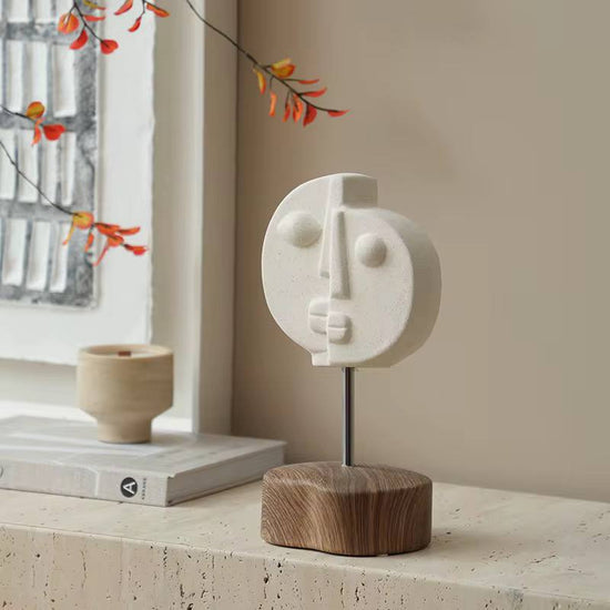 Tela Carved Sculpture | Modern Abstract Decor – Stone Face Sculpture for Living Room